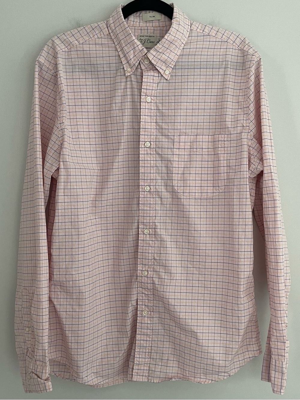 J Crew Light Pink Plaid Button-Down Shirt - Classic Men's Dress Shirt